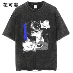 十字架新款夏季歐美潮牌搞笑創意滑稽印花水洗做舊短袖男t恤