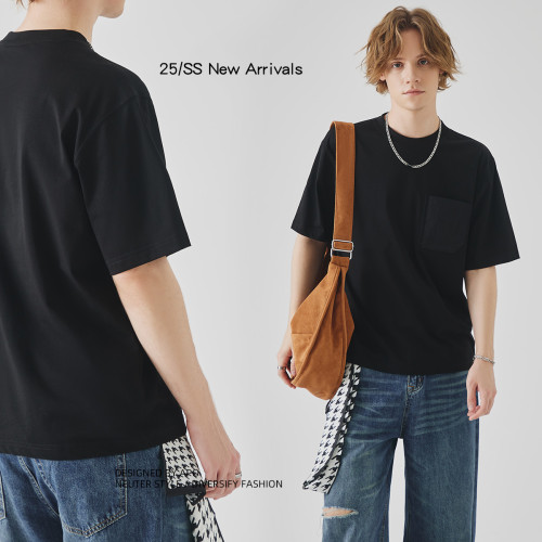 APO男裝| 夏季新款短袖男t恤感寬松休閒百搭純色圓領內搭上衣