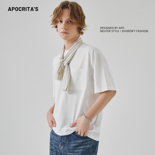 APO男裝| 夏季新款短袖男t恤感寬松休閒百搭純色圓領內搭上衣