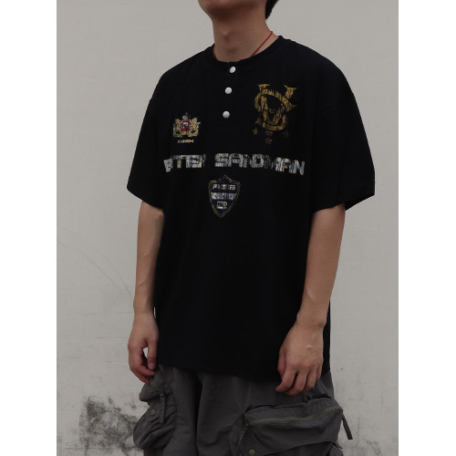 小衆潮流2025新品夏短袖男t恤涼感索羅娜松弛亨利領美式街潮短袖