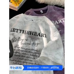 GIOIO美式紥染麂皮絨短袖男t恤高街潮流寬松高級夏季新款半袖上衣