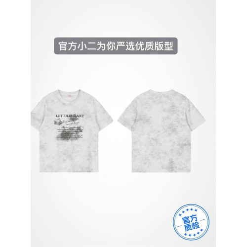 GIOIO美式紥染麂皮絨短袖男t恤高街潮流寬松高級夏季新款半袖上衣