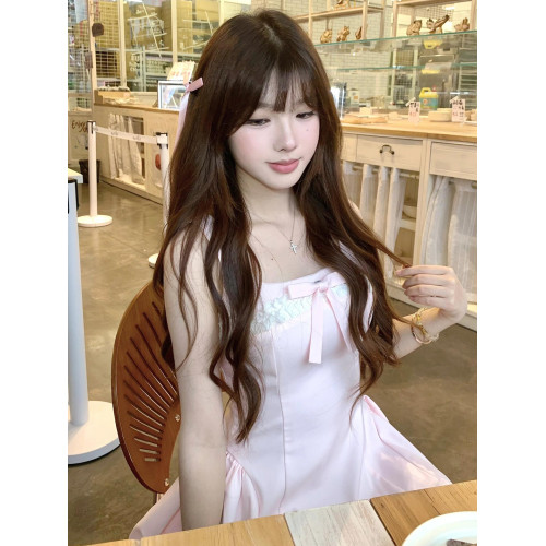 淺粉色法式吊帶連衣裙女夏季2025新款收腰公主蓬蓬裙甜美可愛短裙