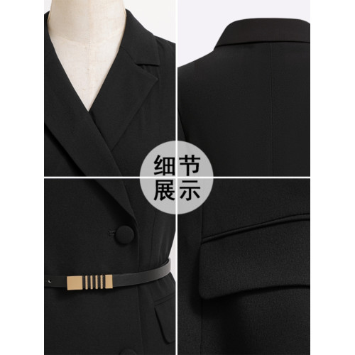 黑色西裝連衣裙中長款正式場合高級感職業通勤面試西服裙子女夏季