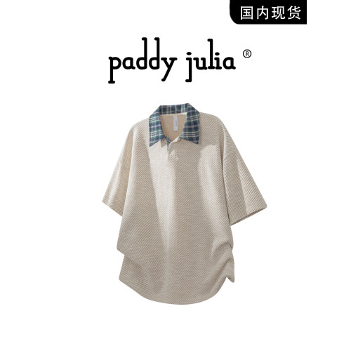Paddy julia短袖男t恤夏季2025新款翻領格子POLO領休閒高級感上衣