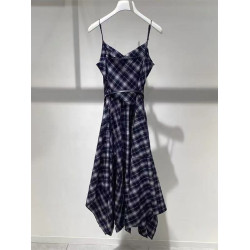 詩凡黎德瑪法式復古格紋不規則下擺吊帶連衣裙女2025夏新款690993