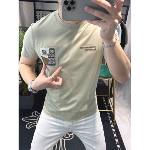 高級感短袖男T恤2025歐洲站夏季重工刺綉半袖美式高級歐貨上衣服