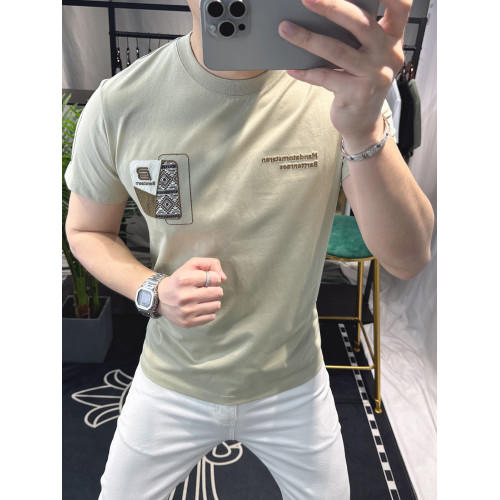 高級感短袖男T恤2025歐洲站夏季重工刺綉半袖美式高級歐貨上衣服