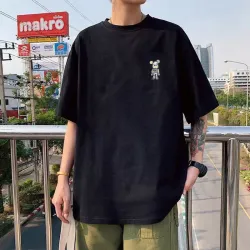 純棉短袖t恤重磅男T恤港風潮牌大碼寬松圓領體恤印花打底衫批