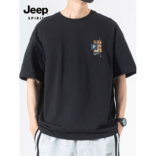 JEEP吉普夏季國潮民族風短袖男t恤純棉寬松大碼潮流薄款百搭上衣