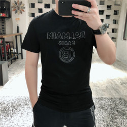 玉蠶絲短袖男t恤夏季圓領純色字母矽膠潮牌修身男裝燙鑽體恤打底