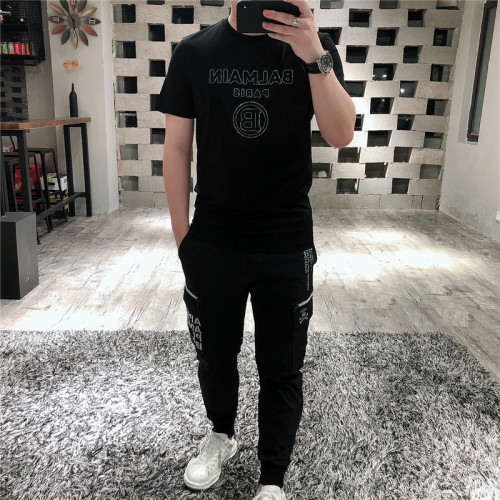 玉蠶絲短袖男t恤夏季圓領純色字母矽膠潮牌修身男裝燙鑽體恤打底