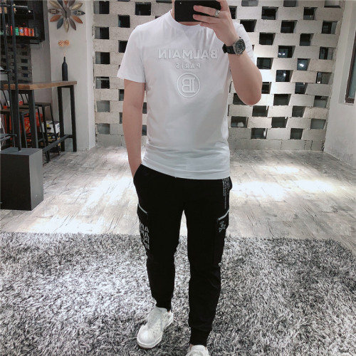玉蠶絲短袖男t恤夏季圓領純色字母矽膠潮牌修身男裝燙鑽體恤打底