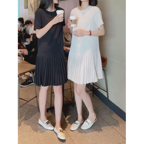 歐貨連衣裙女2025春夏新款高級感赫本風寬松減齡顯瘦百褶中長裙潮