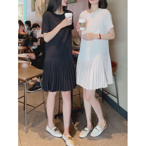 歐貨連衣裙女2025春夏新款高級感赫本風寬松減齡顯瘦百褶中長裙潮