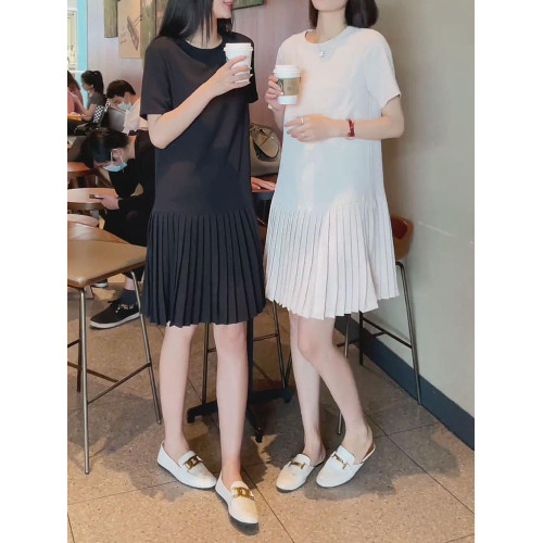歐貨連衣裙女2025春夏新款高級感赫本風寬松減齡顯瘦百褶中長裙潮