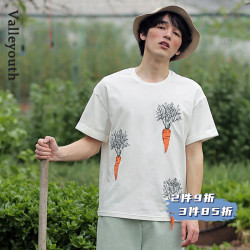 夏田 鬍蘿蔔裝飾夏季新款潮流短袖男T恤 山穀少年獨立設計師男裝