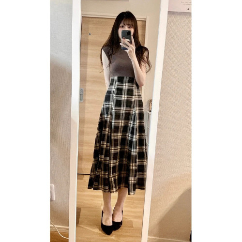 GRL夏季新款2025女日系甜美格紋後系帶假兩件高腰顯瘦連衣裙