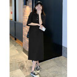 休閒純棉T恤裙子女2025夏季新款短袖大碼寬松顯瘦直筒polo連衣裙