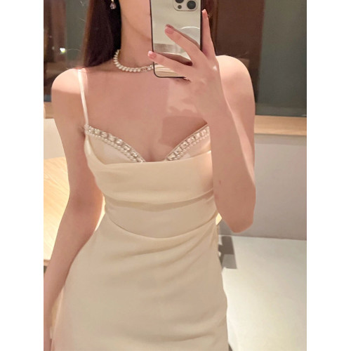 趙露思同款高級感白色吊帶連衣裙女party小禮服法式氣質性感裙子