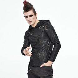 ╋魔歎╋DEVIL FASHION哥特賽博蒸汽龐克長袖連帽惡魔男T恤 TT164
