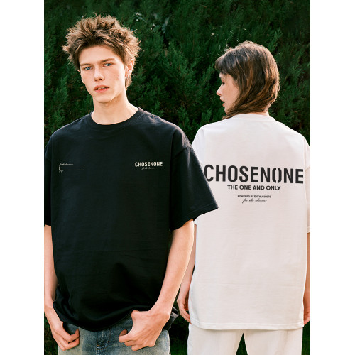 CHOSEN1CH美式基礎款短袖植絨印花短袖男t恤女夏季寬松國潮情侶裝