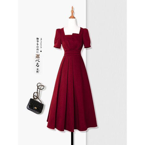 紅色連衣裙女法式高級氣質精緻顯瘦平時可穿訂婚禮服春夏結婚紅裙
