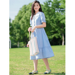 高中生裙子2025新款夏季初中女生學院風學生少女氣質感過膝連衣裙
