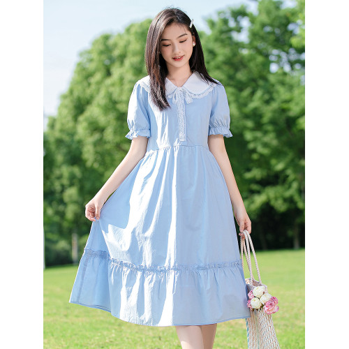 高中生裙子2025新款夏季初中女生學院風學生少女氣質感過膝連衣裙