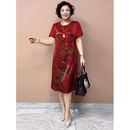 重磅真絲連衣裙夏季新款中老年女裝氣質媽媽寬松大碼顯瘦中長裙子