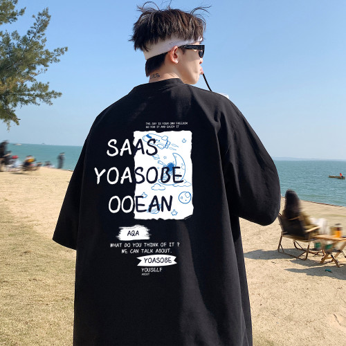青少年男t恤夏季重磅純棉高街痞帥男生短袖潮牌寬松初高中生半袖
