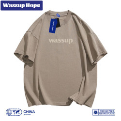 Wassup Hope短袖男T恤夏季國潮純棉重磅情侶款五分袖圓領上衣女
