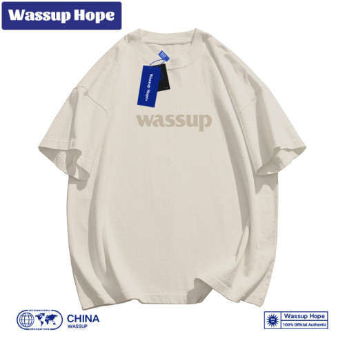 Wassup Hope短袖男T恤夏季國潮純棉重磅情侶款五分袖圓領上衣女
