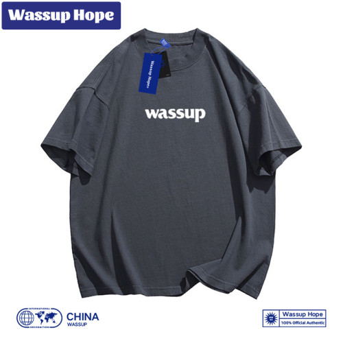 Wassup Hope短袖男T恤夏季國潮純棉重磅情侶款五分袖圓領上衣女