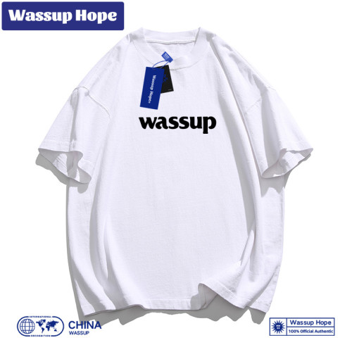 Wassup Hope短袖男T恤夏季國潮純棉重磅情侶款五分袖圓領上衣女