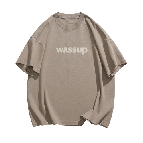Wassup Hope短袖男T恤夏季國潮純棉重磅情侶款五分袖圓領上衣女