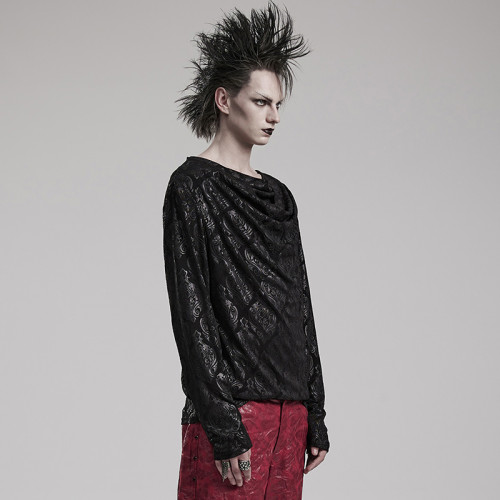 ╋魔歎╋ PUNKRAVE哥特復古印花圖案GOTHIC堆堆領長袖男T恤 WT827