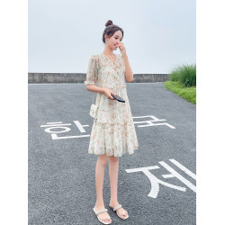 碎花連衣裙女夏季2025新款法式氣質溫柔風雪紡裙子仙女超仙小個子