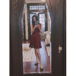 XZOXZO2025年夏季法式紅色修身荷葉邊裙禮服女連衣裙赫本小紅裙子