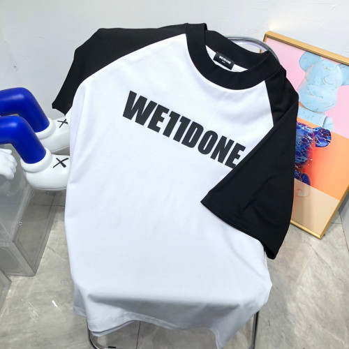 WE11DONE WHITE字母標語拼接情侶夏季復古插肩短袖高街純棉男T恤