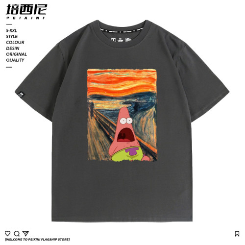 矇娜麗莎聯名cos派大星呐喊世界名畫半截袖情侶裝純棉短袖男T恤衫