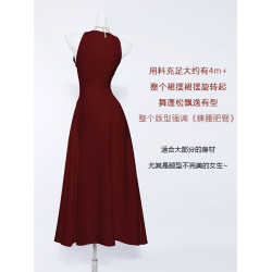 紅色掛脖連衣裙女夏吊帶法式小衆絕美訂婚禮服裙赫本小紅裙高級感