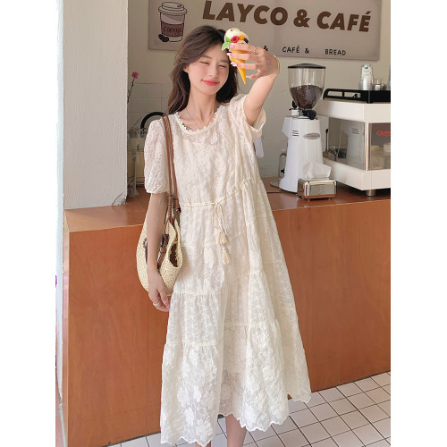 茶歇法式白色蕾絲連衣裙套裝女夏2025新款氣質溫柔慵懶松弛感裙子
