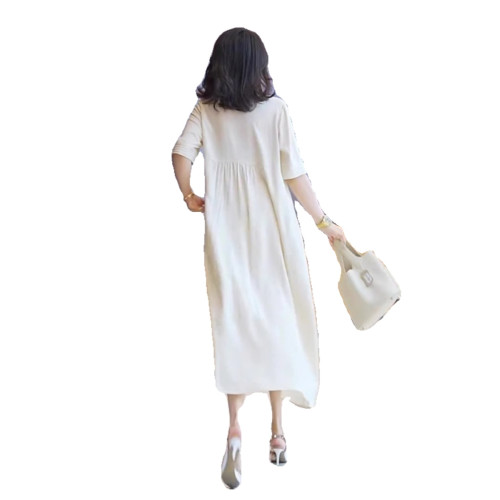 歐洲站2025新款輕奢女裝高級感名媛氣質長裙寬松顯瘦白色連衣裙夏