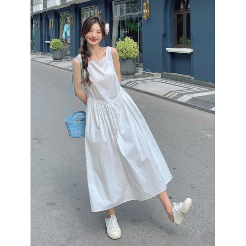 白色無袖背心連衣裙女2025夏新款法式溫柔風寬松遮肚絕美a字長裙