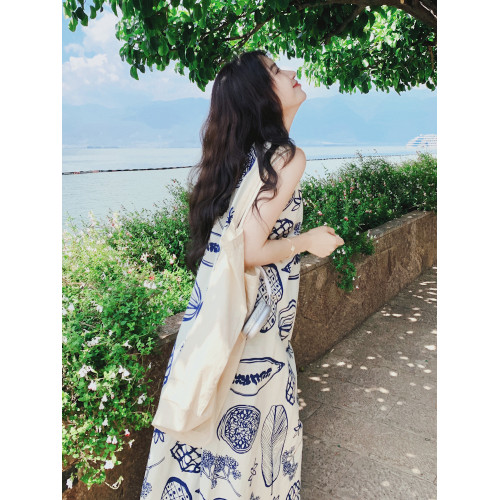 海邊度假無袖連衣裙夏出遊穿搭法式復古文藝慵懶風松弛感棉麻長裙