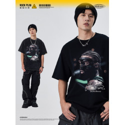搖滾計劃凱爾特人球星傑倫布朗頭像印花短袖做舊籃球美式男T恤潮