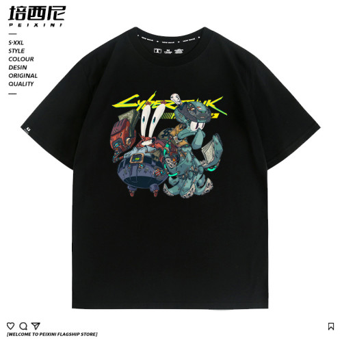 機械賽博龐克聯名海綿寶寶派大星卡通情侶半袖動漫休閒夏季男T恤
