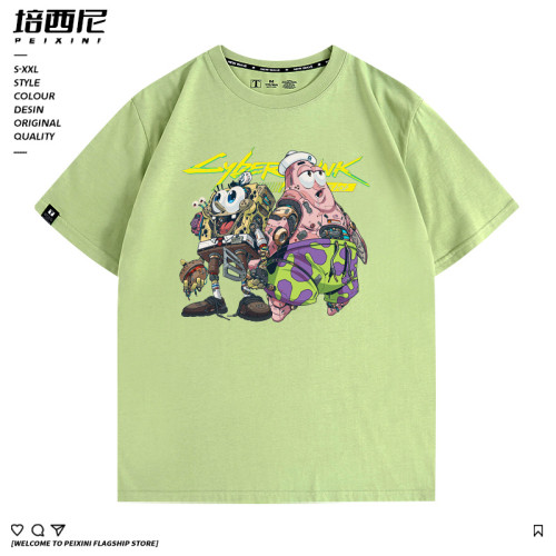 機械賽博龐克聯名海綿寶寶派大星卡通情侶半袖動漫休閒夏季男T恤