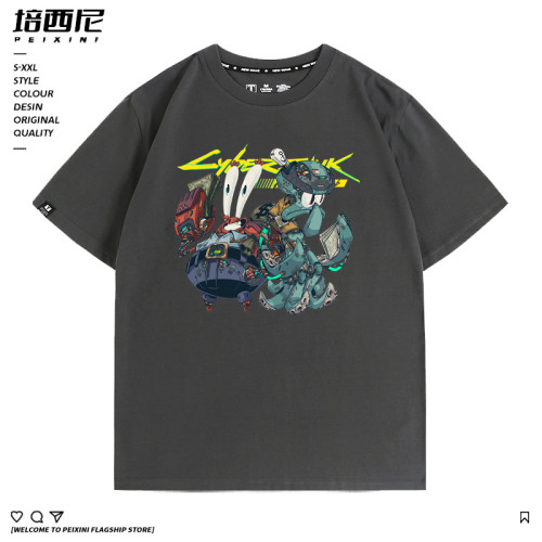 機械賽博龐克聯名海綿寶寶派大星卡通情侶半袖動漫休閒夏季男T恤